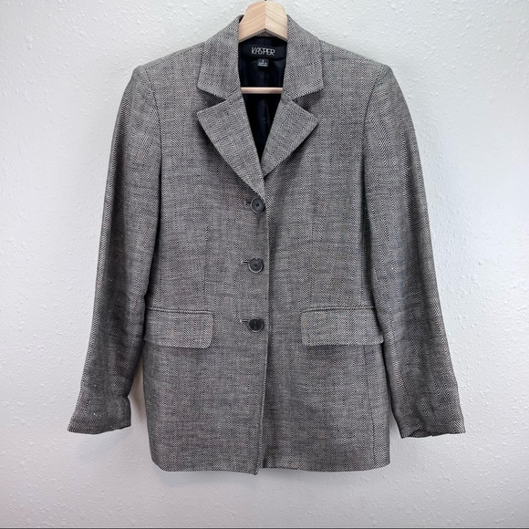 Kasper Blazer Womens Six Linen Tweed Office Business Preppy Career Professional - Picture 1 of 10